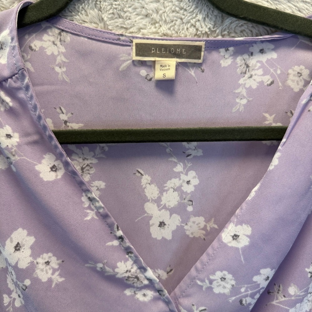 Pleione Lavendar Lilac Purple Ditsy Floral Faux Wrap Peplum Blouse S Career - Picture 3 of 9